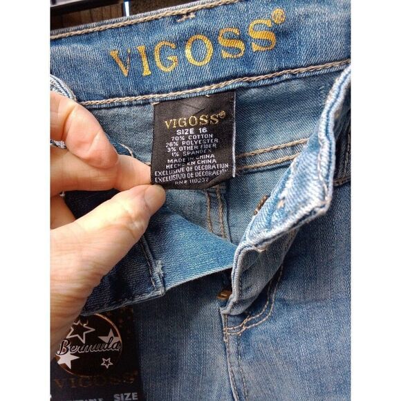 Vigoss The Thompson Bermuda Shorts Distressed Denim Blue Jean Girls 16 - Picture 3 of 5